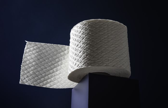 Toilet paper on a cube in a beam of light