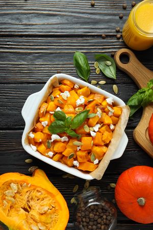 Concept of tasty homemade dish - baked pumpkin