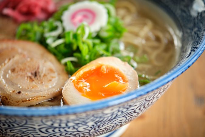 Plate with delicious ramen soup
