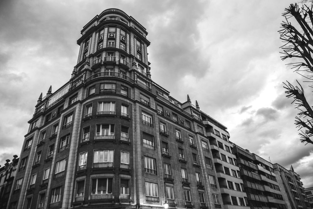 Beautiful aged building in monochrome