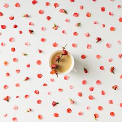 Colorful bright floral pattern with coffee or tea cup