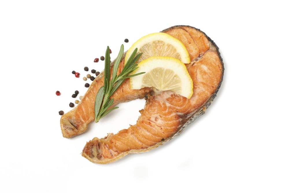 Tasty grilled salmon isolated on blank background