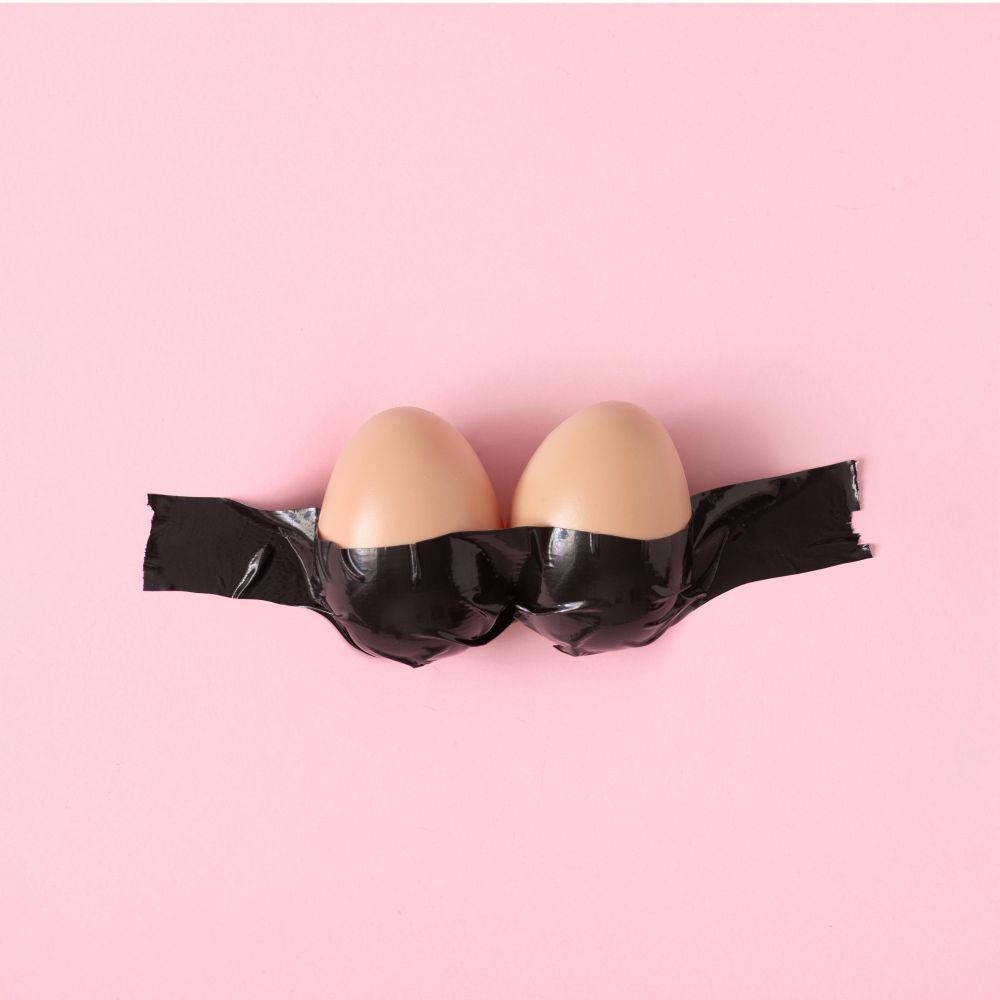 Brown eggs taped in duct tape
