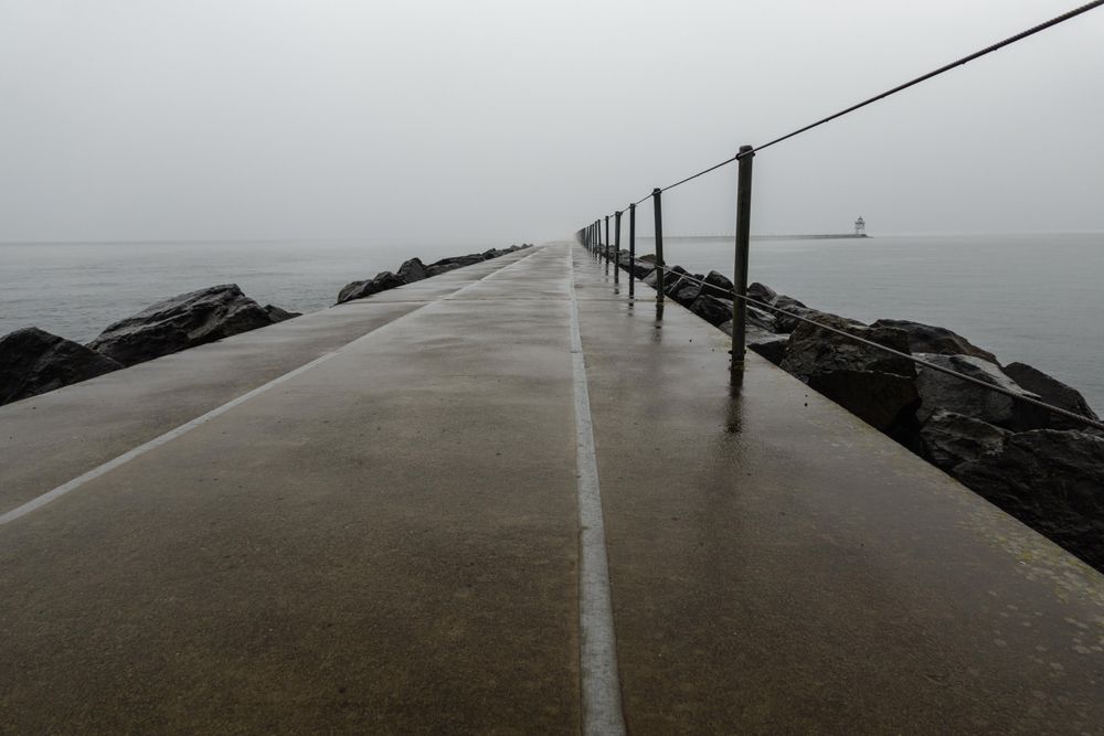 Walkway with rails leading to Two Harbors Light House in Minnesota