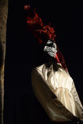 Tall Day of the Dead paper mache sculpture of woman skeleton