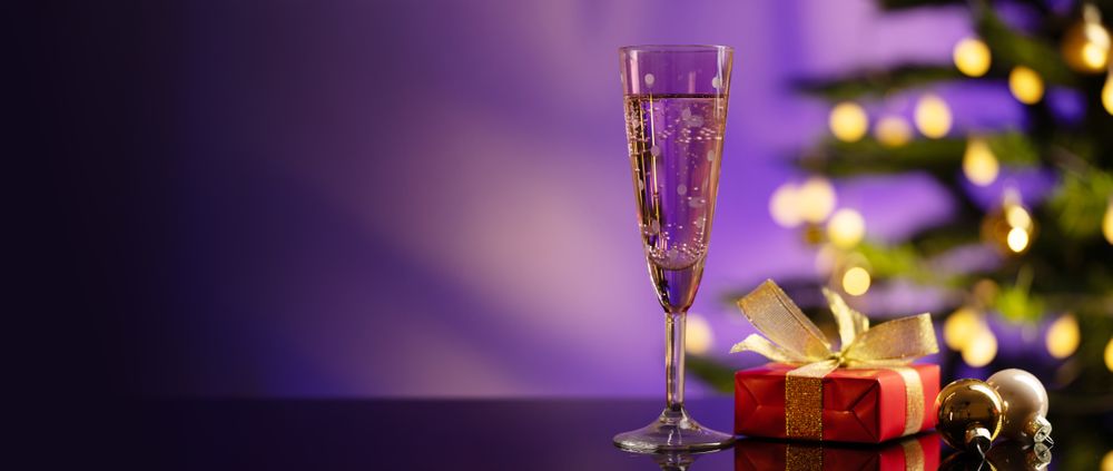 Christmas Banner With Champagne And Gift
