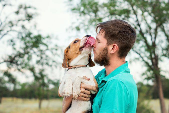 Portrait owner man with dog