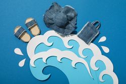 Waves with accessories for summer vacation on the beach.