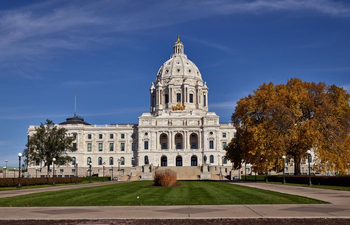 View of the Minnesota Capitol  with autumn trees, in St. Paul, Minnesota