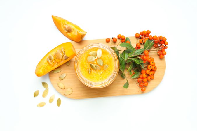 Concept of different cosmetic products, Pumpkin cosmetics, top view