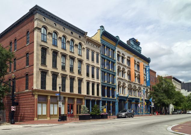 Row of colorful buildings in downtown Louisville, Kentucky