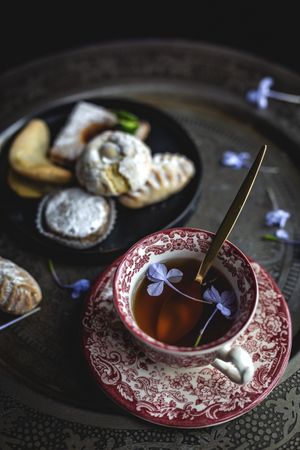 Traditional tea with mint and assorted Arab sweets
