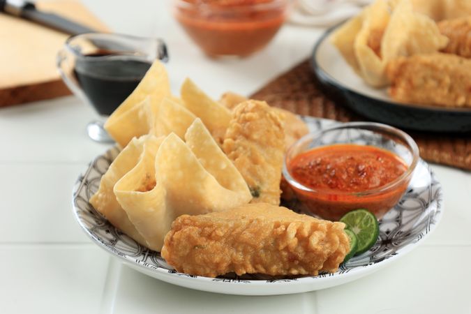 Batagor and Siomay Bandung, Baso Tahu Goreng, Fried Tofu Stuffed with Tapioca Fish Dumpling