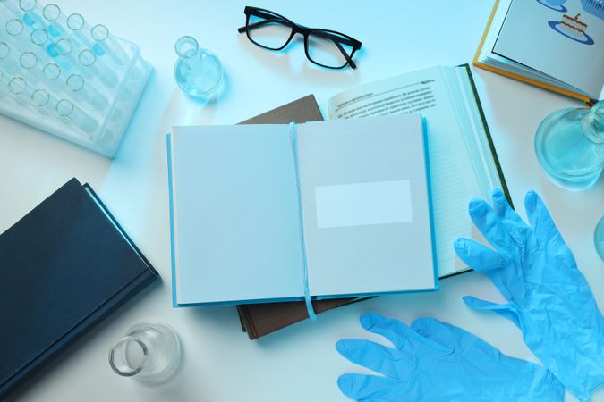 Concept of medical education and books, space for text