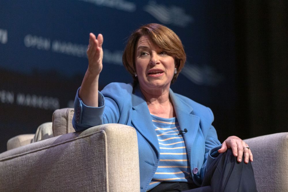 Storm Lake, Iowa, USA - March 30, 2019: Senator Amy Klobuchar speaks at the Heartland Forum