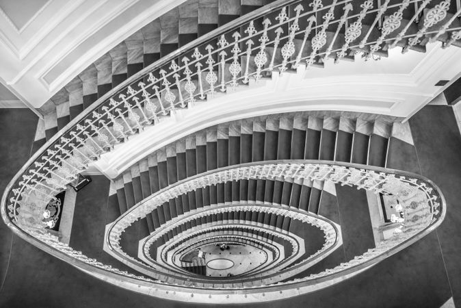 Spiral stairs in monochrome grey