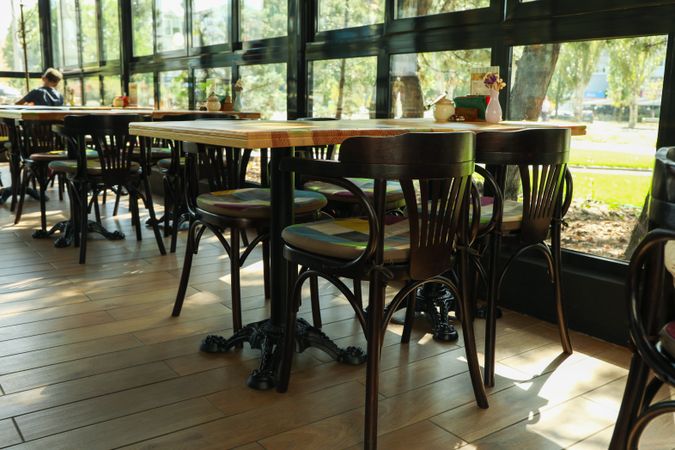 Interior of restaurant with vintage chairs and tables