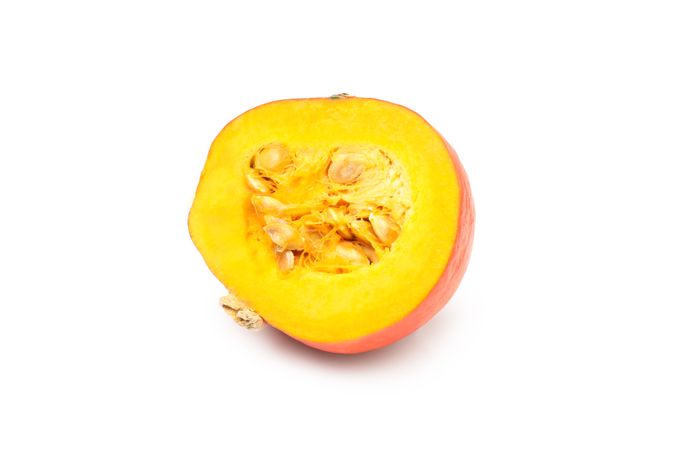 Concept of Autumn vibe food, Pumpkin, Pumpkin seeds, isolated on light background