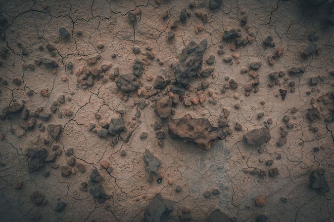Dry desert cracked area with stony elements