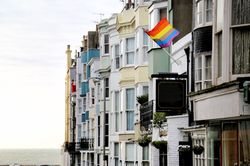 LGBT flag on town street