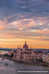 Fisherman's Bastion in Budapest, Hungary during sunset 48A7Kb