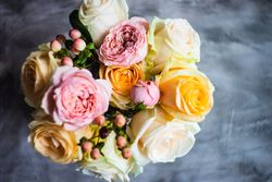Top view of bouquet of pastel flowers