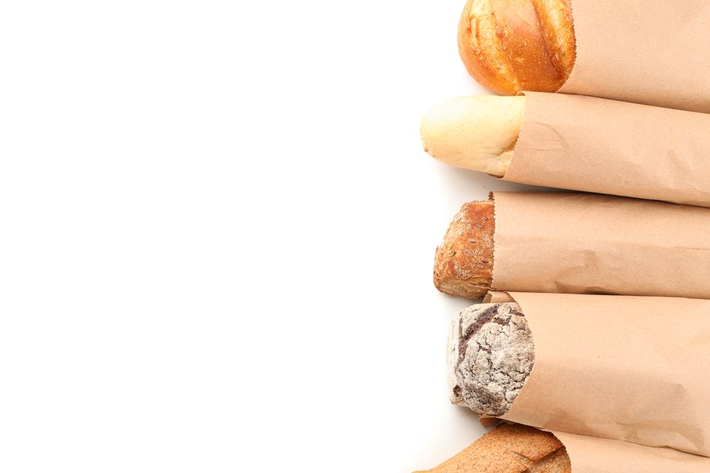 Bakery products isolated on blank background, top view