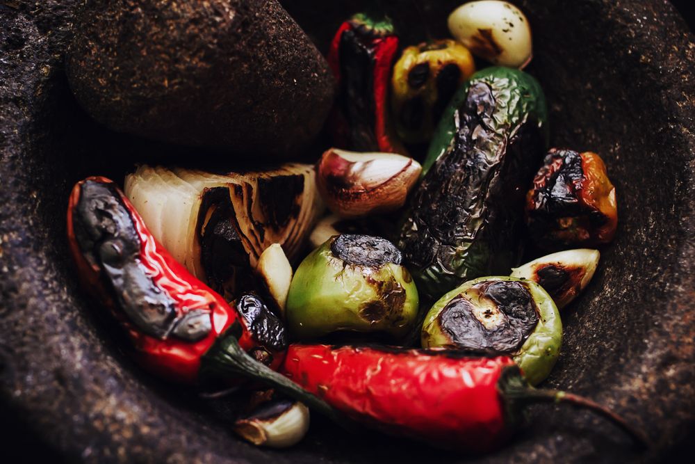 Grilled vegetables on tray