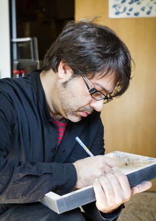 Painter artist signing oil canvas