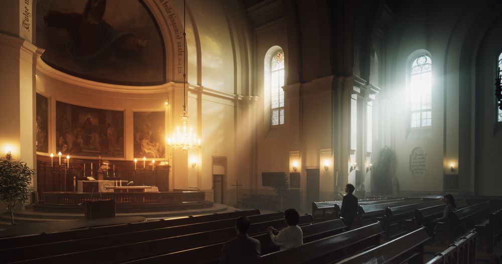 Congregation of Christians Seeking Comfort In Faith And Religious Beliefs.