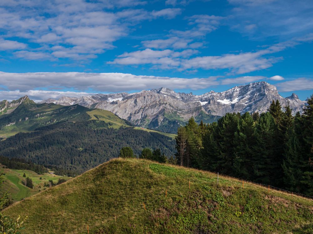 Summer travel to the Swiss Alps. Sun, warm beautiful weather, relaxation and travel.