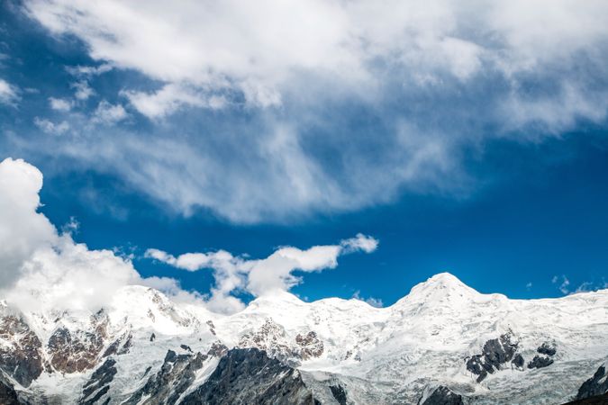 Snowy mountains in Pakistan on sunny day