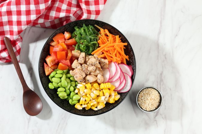 Top View Chicken Poke Bowl