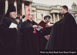 London, England, United Kingdom - March 5 2022: Religious leaders in London addressing the crowd 0KOlA0
