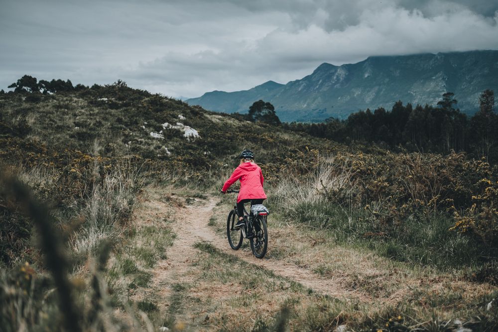 Female riding mountain bike