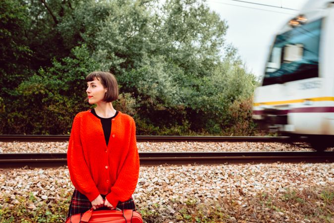 Woman standing at the train station