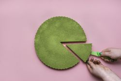 Matcha cheesecake serving slice