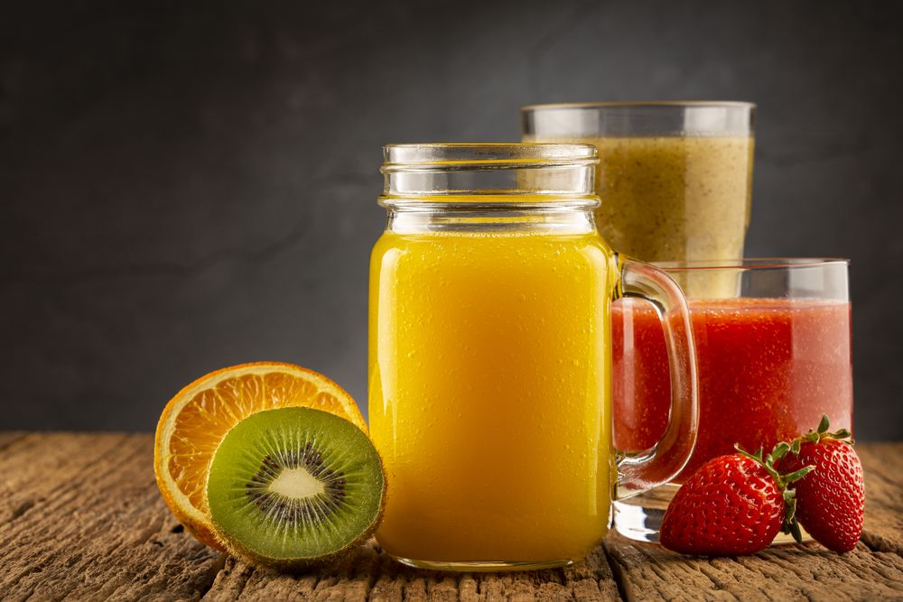 Variety of fruit juices. Fruit smoothies.