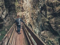 Woman admiring picturesque view of Alps