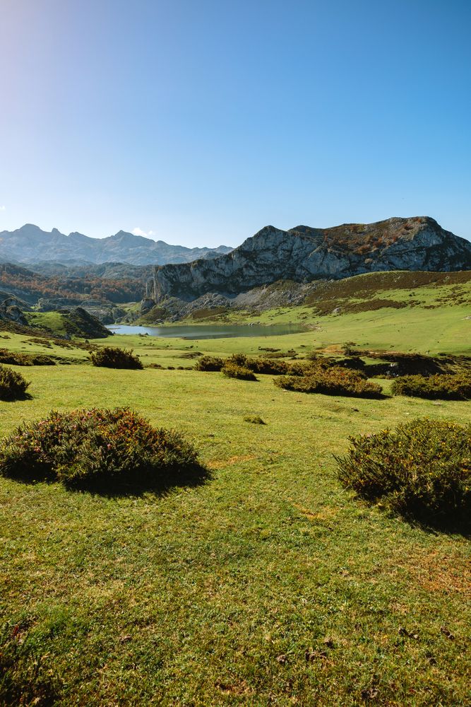 Valley with lake between mountains