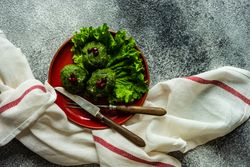 Top view of traditional Georgian dish pkhali copy space