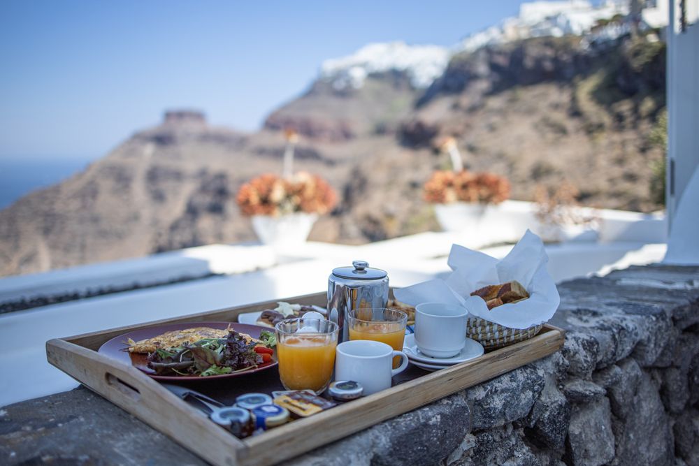 Light lunch with view of rock wall behind