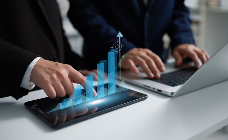 Business growth projection with holographic chart