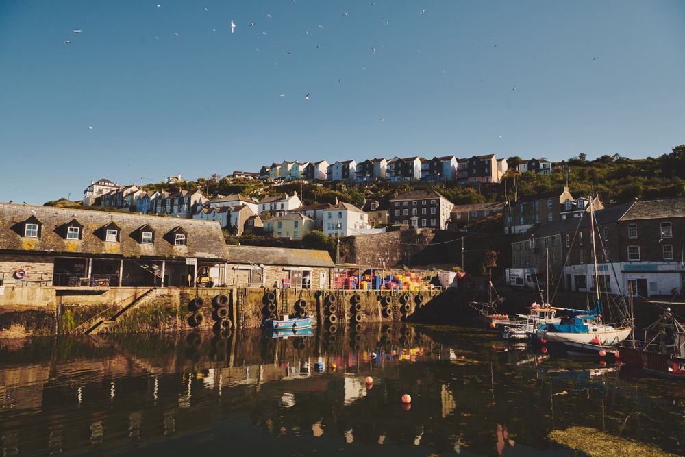 Seaside town in Cornwall as seen from the dock