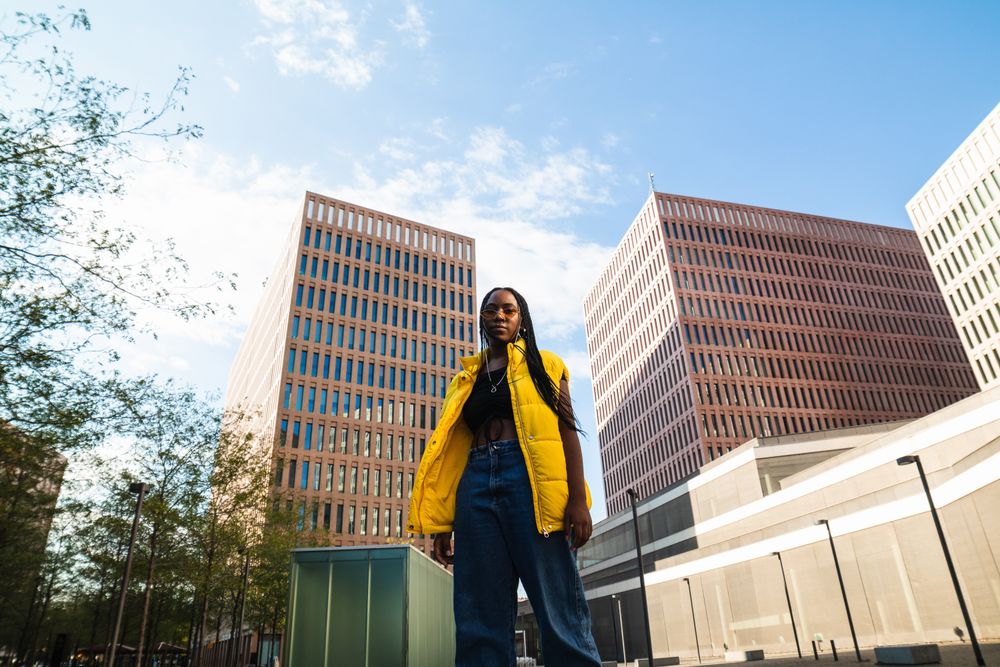 Trendy Black woman on city street
