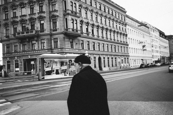 Back of older man walking in Vienna
