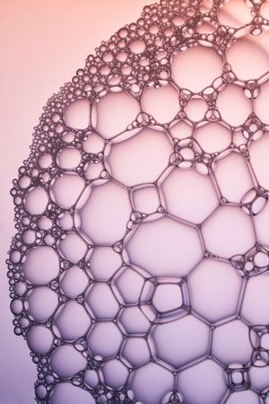 Abstract background bio technology, macro photography foam and water with gradient background. Molecule multicolor backgorund