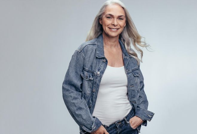 Woman wearing casual denim outfit
