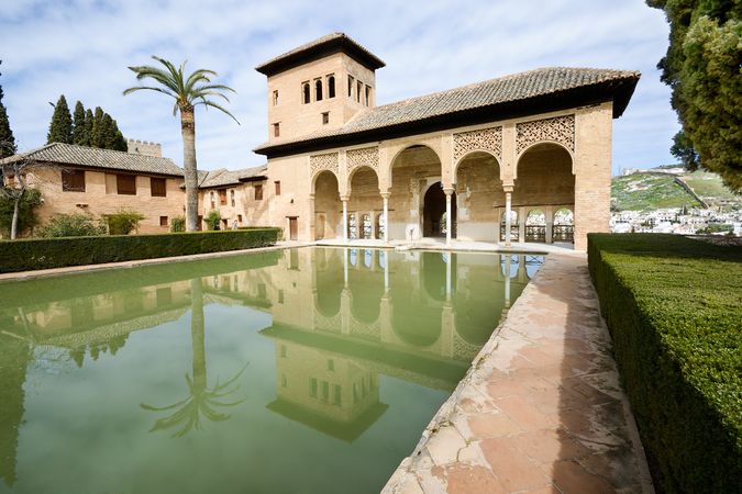Pond in the Partal gardens of Alhambra in Granada