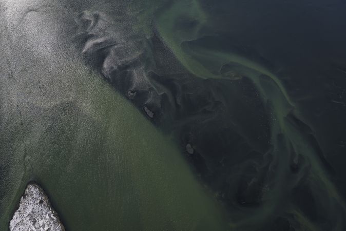 Aerial shot of dark green water